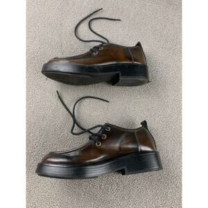 Zara Dress Shoes Women EU 39 Brown Lace Up Chunky Platform Sole Round Toe Oxford